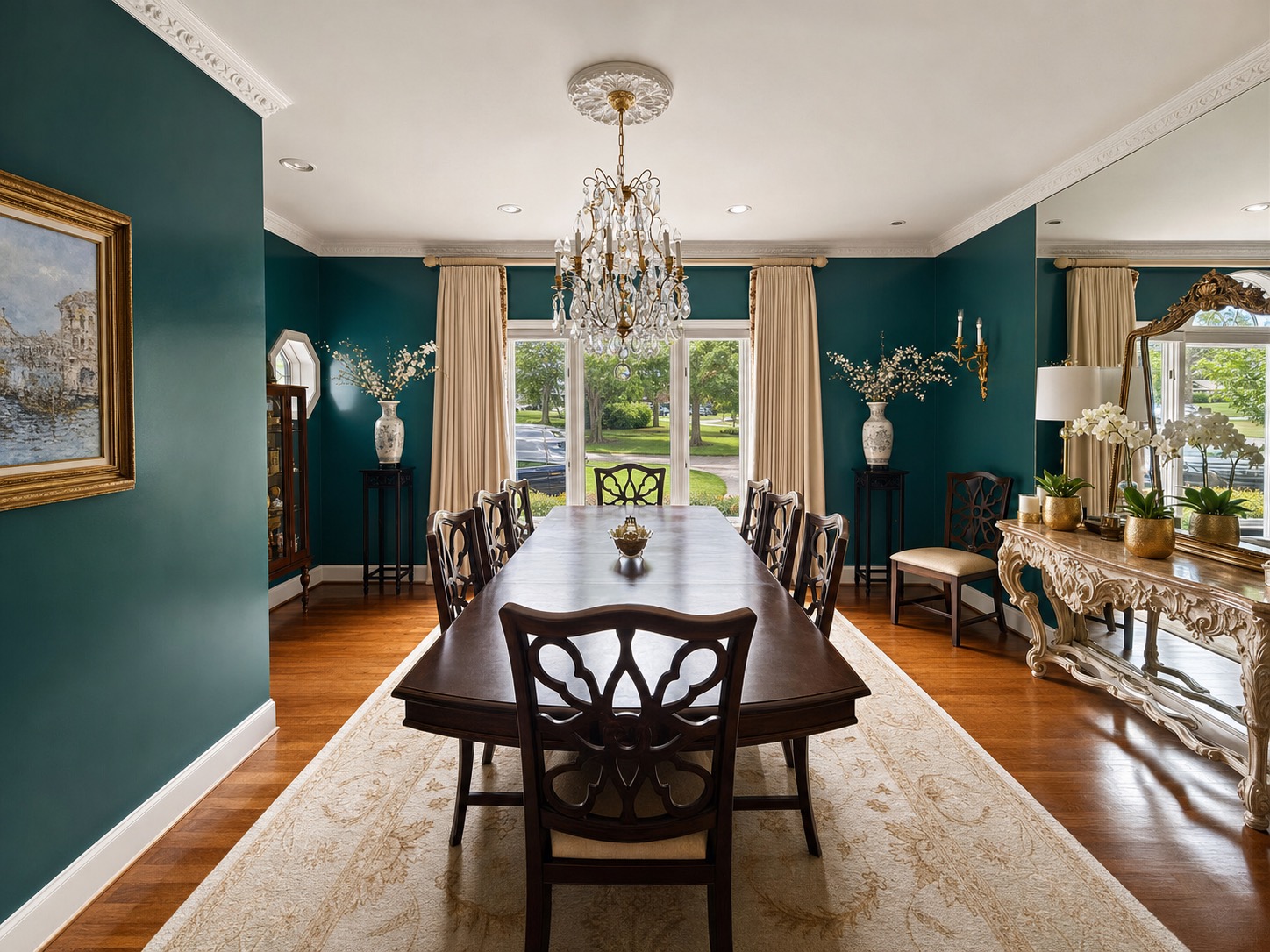 The same dining room after Roomify — straightened, color-graded, magazine quality